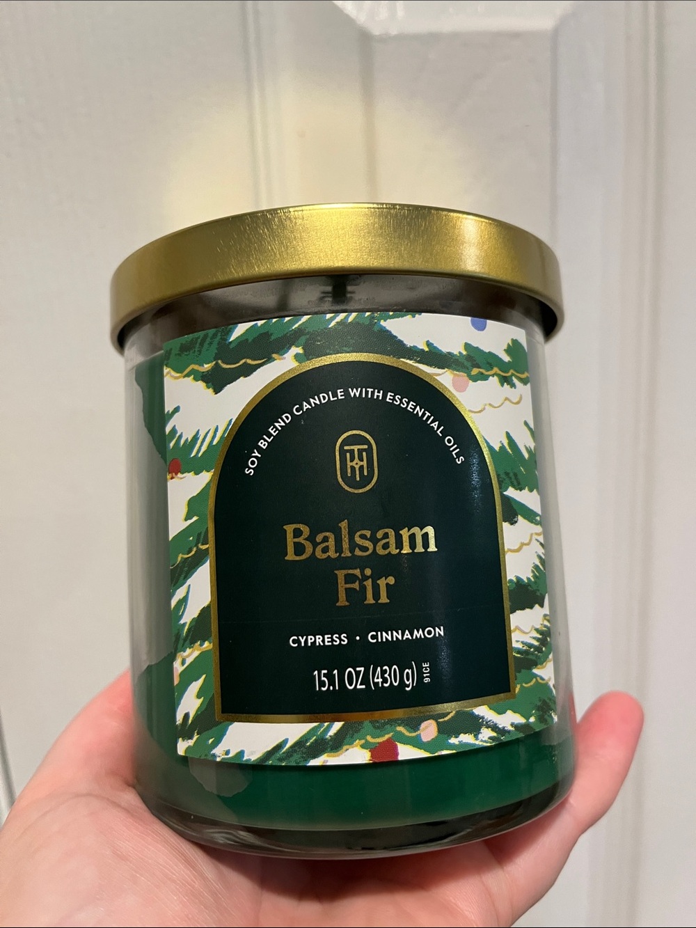Threshold Balsam Fir Candle - Green Glass with Gold Trim
